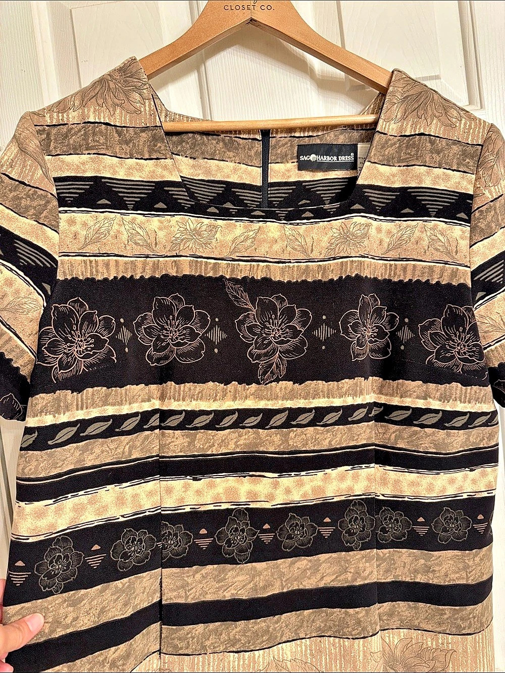 Sag Harbor Dress Floral Striped Midi Dress in Brown & Black Size 18